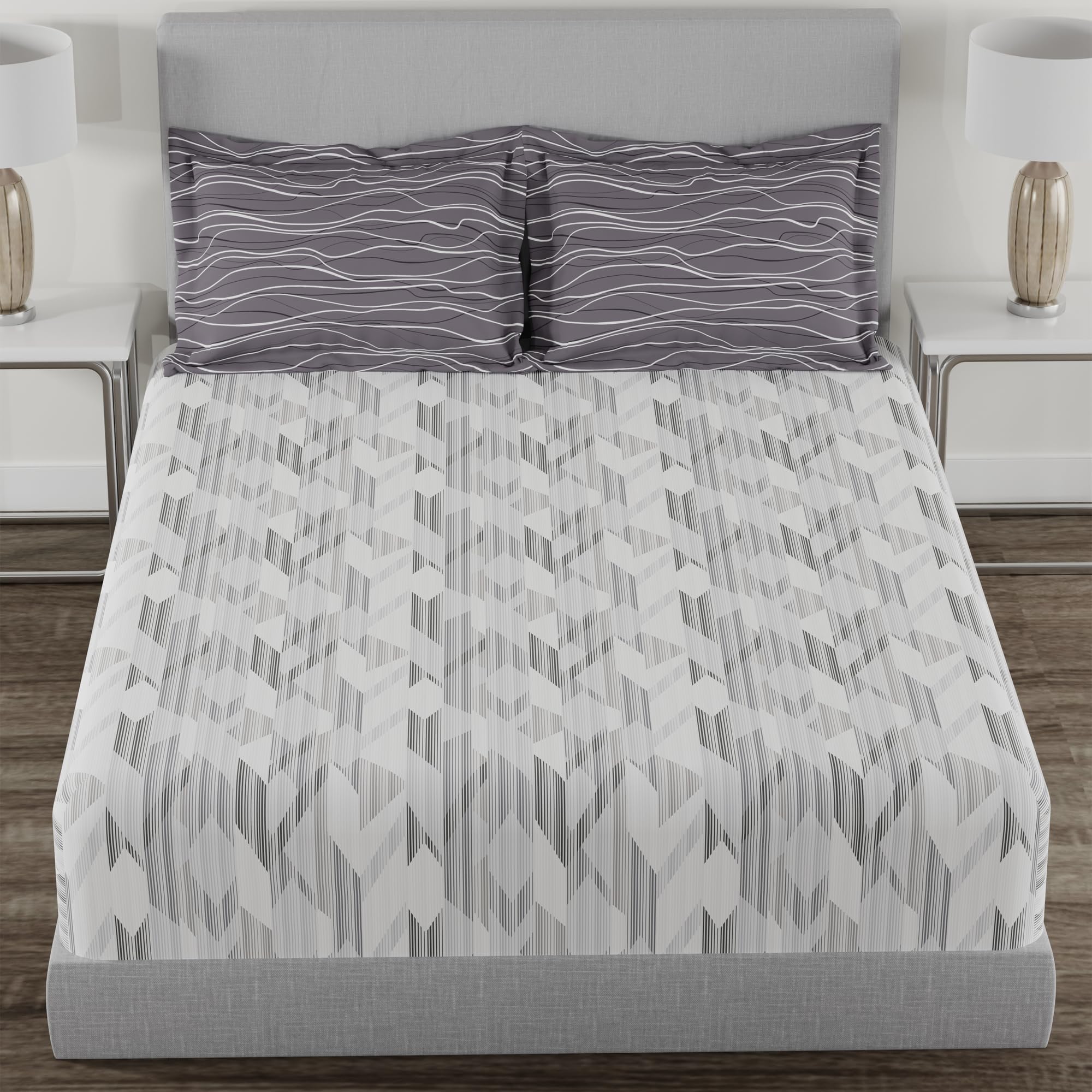 MYTRIDENT Trident Home Essential Bedsheet, 144 Thread Count, 100% Cotton, Queen Size Bedsheet With 2 Pillow Cover, Soft Finish Sheet Set -Zenet Grey, 144 tc (B0BZ4K94WP) Amazon Price History, Amazon Price Tracker