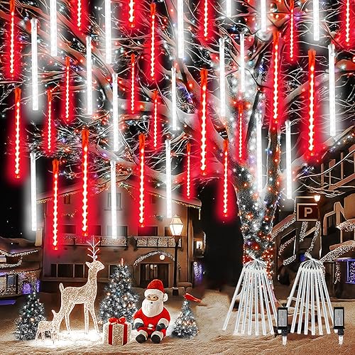 SANJICHA Paquete de 2 luces de Navidad extensibles de lluvia de meteoritos al aire libre, 16 tubos 384 LED enchufables para decoraciones de Navidad,