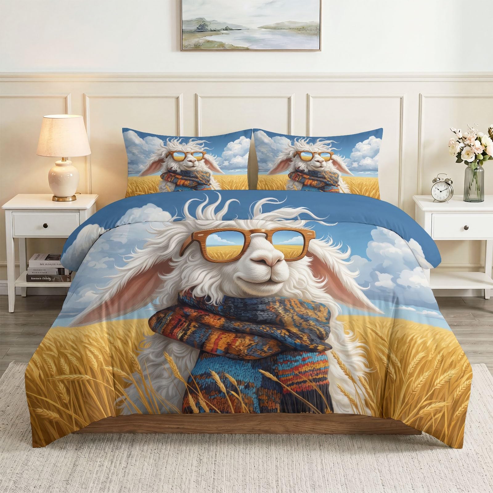 Biancheria da letto da 240 x 220 cm, 3 pezzi, con copripiumino in microfase, con 2 federe da 80 x 80 cm, colore azzurro