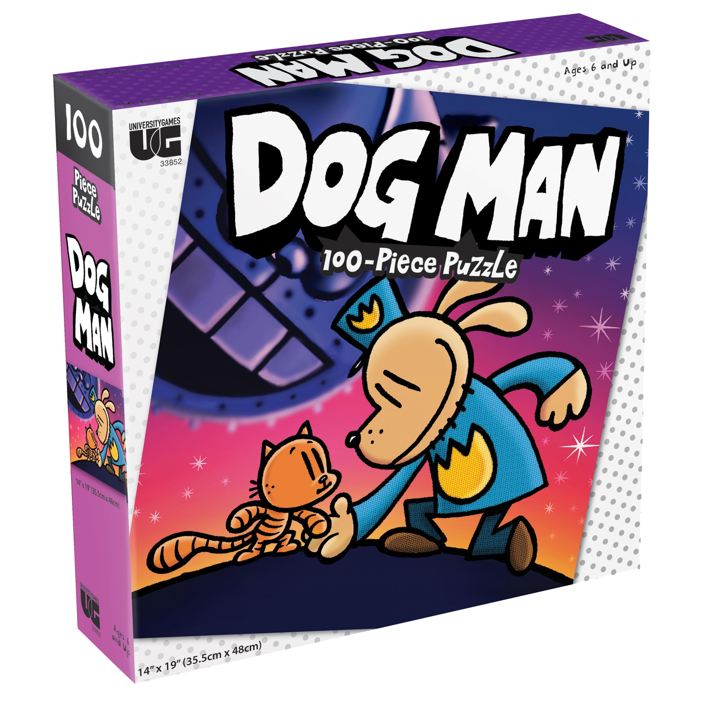University Games, Dog Man: Grime and Punishment 100-piece Jigsaw Puzzle. 14 inch by 19 inch Puzzle of Dav Pilkey's Famous Crime Fighting Canine Contains 100 Pieces for challenging Fun. Ages 6 and up.