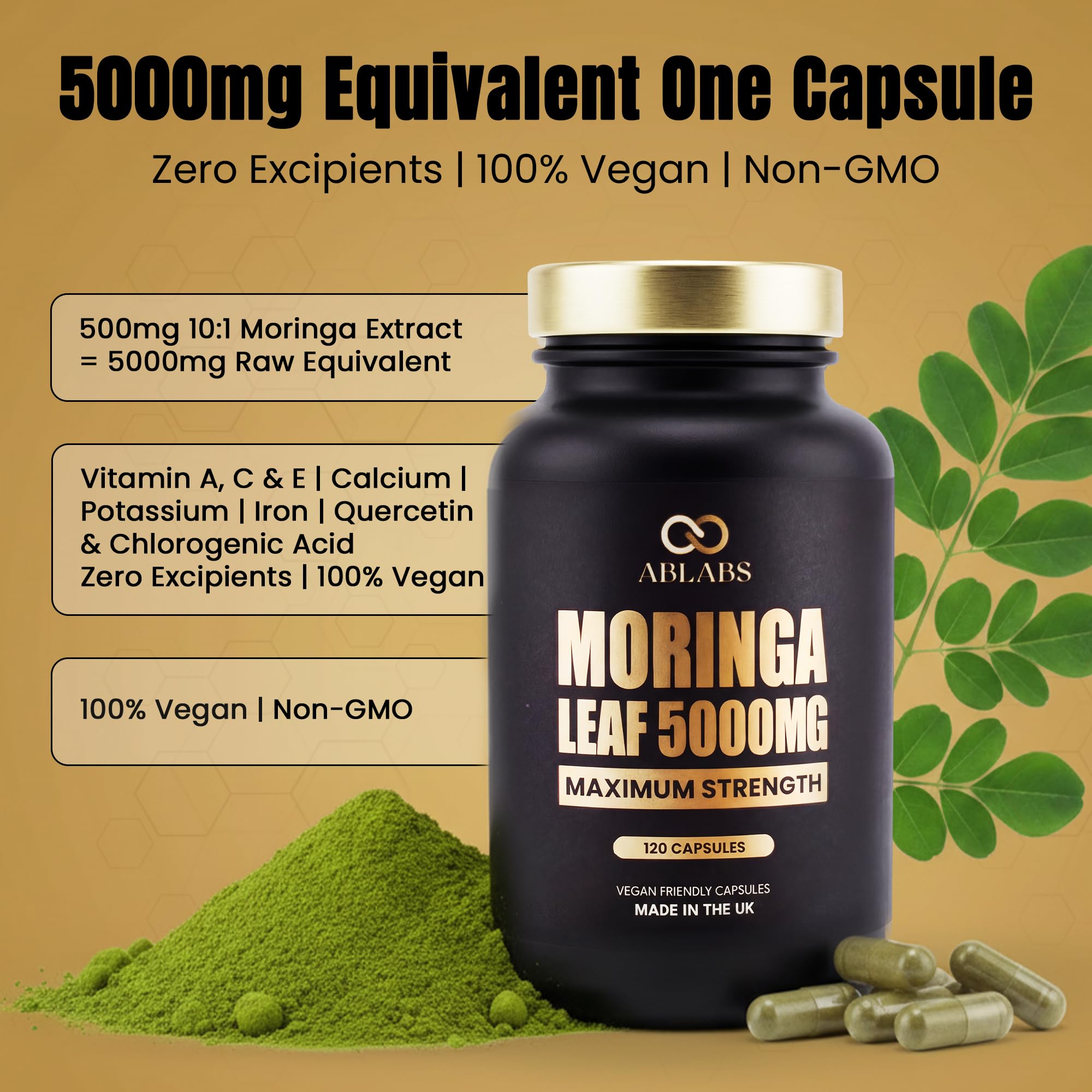 Organische Moringa Kapseln - 5000mg Moringa Extrakt | Reines Moringa | Vegan, Keine Künstlichen Füllstoffe, Non-GMO