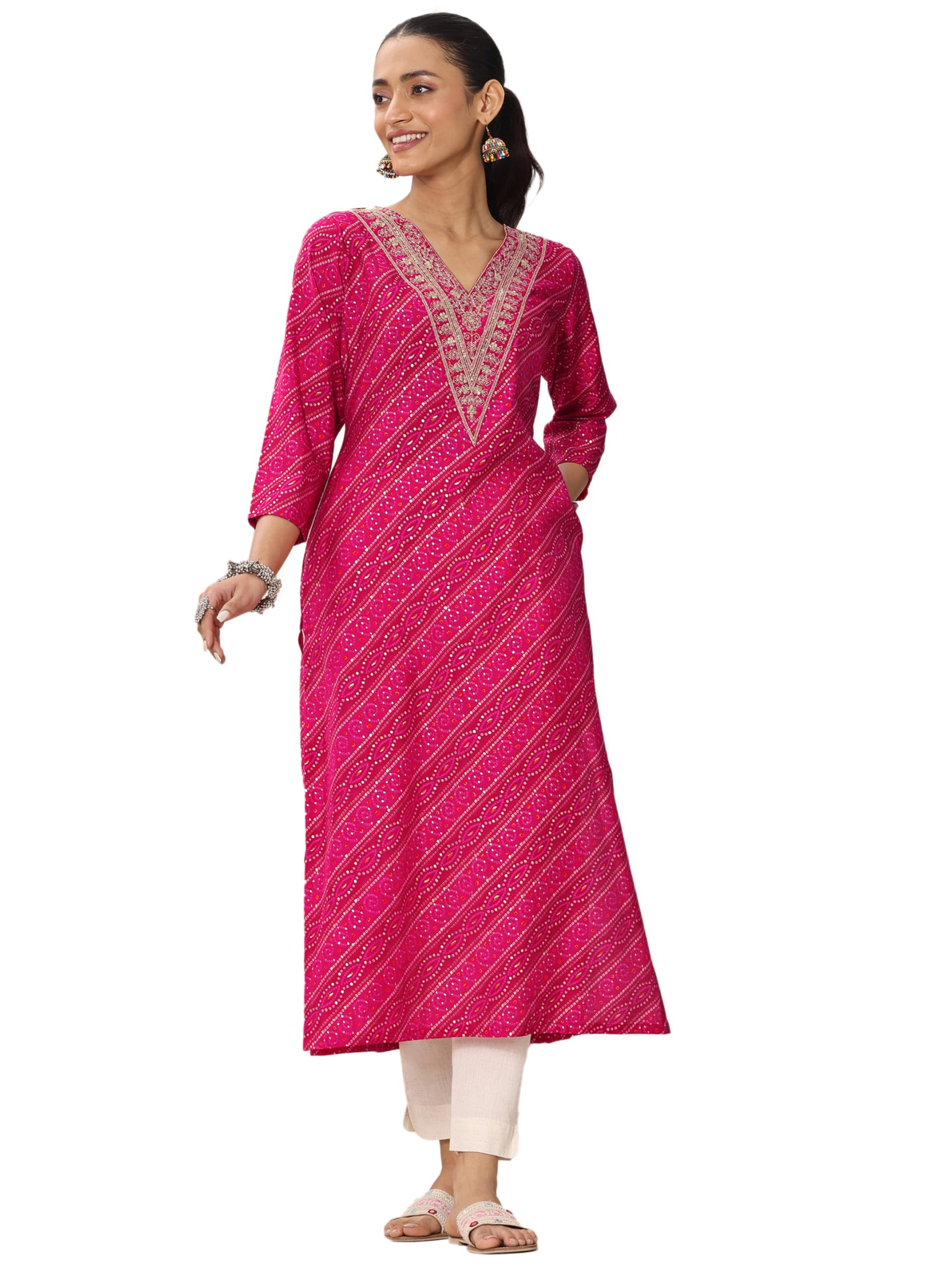 Libas Printed Silk Blend Straight Kurta in multi