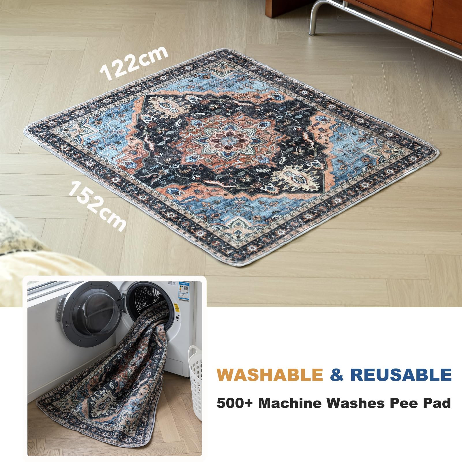 BomDa Tappeti Lavabili per Cani, 2 Pezzi Tappeti Assorbenti Riutilizzabili, Tappetino per Addestramento del Cane, Gatti, Conigli, Porcellini d'India, Antiscivolo (Pattern 2, 122x152.5cm)