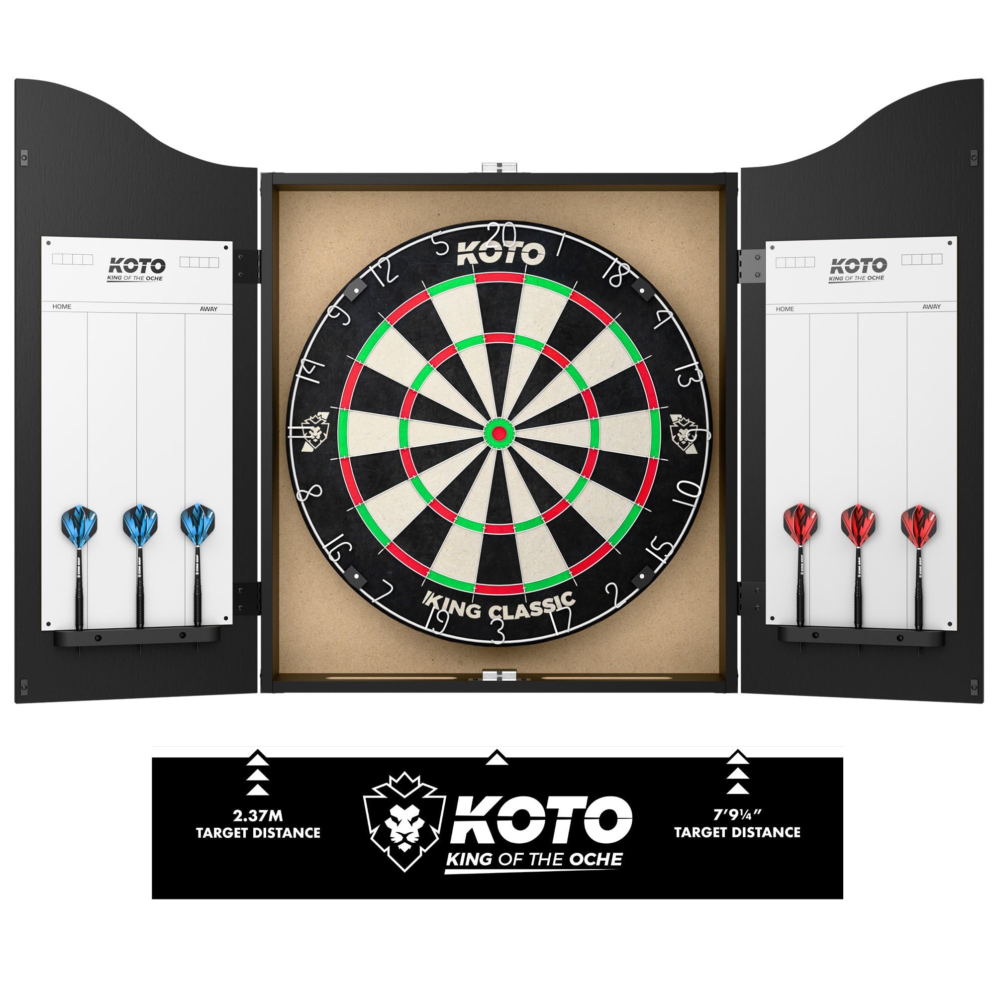 KOTO – Set Armadio per Freccette Nero, Completo di Dartboard, 2 Set di Freccette e Linea Oche, Mobile in Legno di Lusso