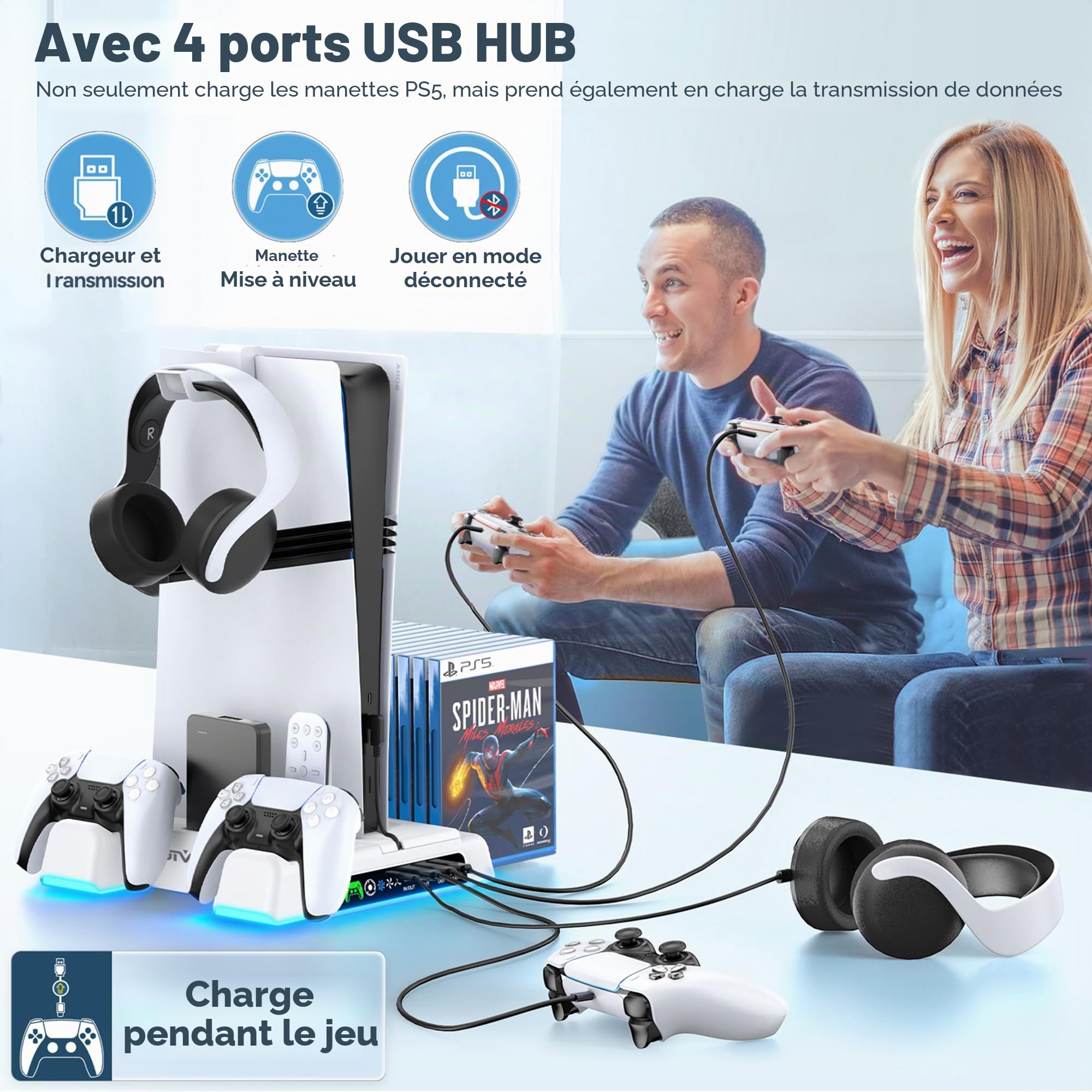 OIVO Support PS5 pour Playstation 5/ Pro/ Slim avec Ventilateur de Refroidissement à 3 Vitesses, Chargeur Manette Play 5 avec Indicateur RGB, Socle PS5 pour Playstation Accessoire