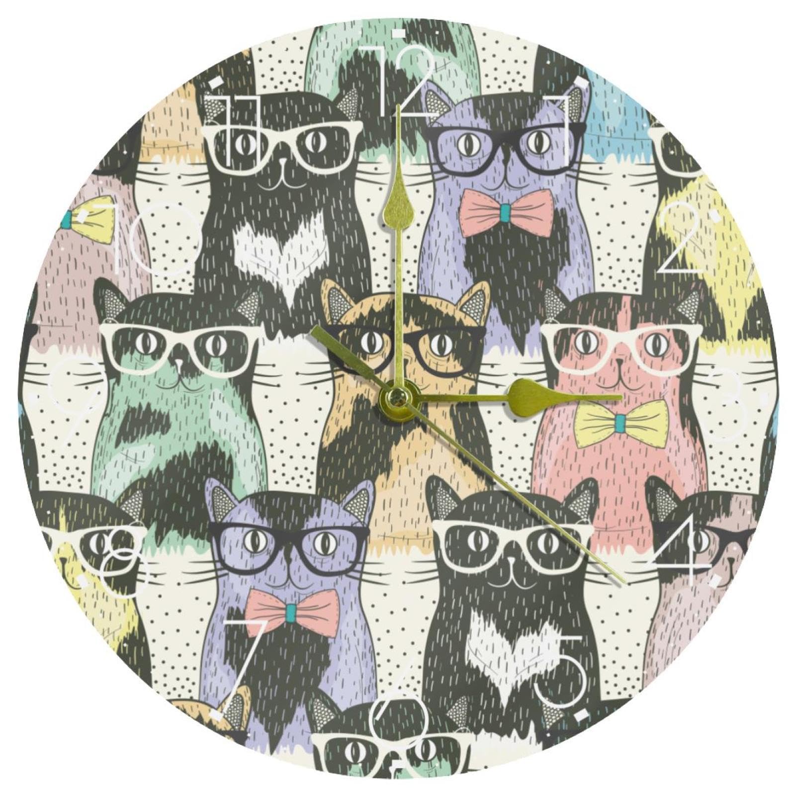 Horloge murale silencieuse de qualité supérieure avec illustration chat retro