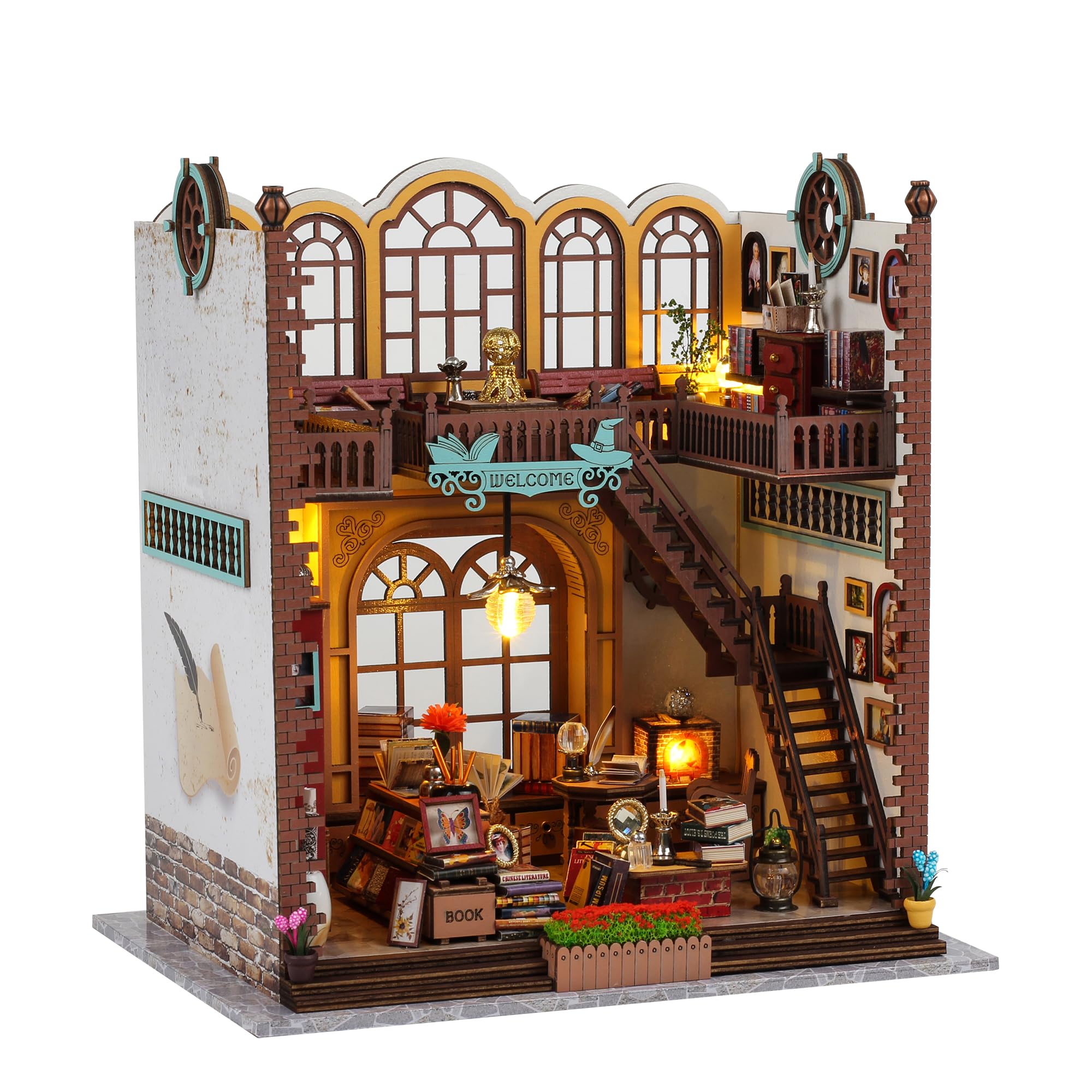 Book Nook Kit DIY Puppenhaus Holz Haus, 3D Holzpuzzle mit Sensor-LED – DIY Bücherecke Fantasy Bibliothek,Diorama & Bücherregal Deko für Erwachsene Teens(Magic 1)