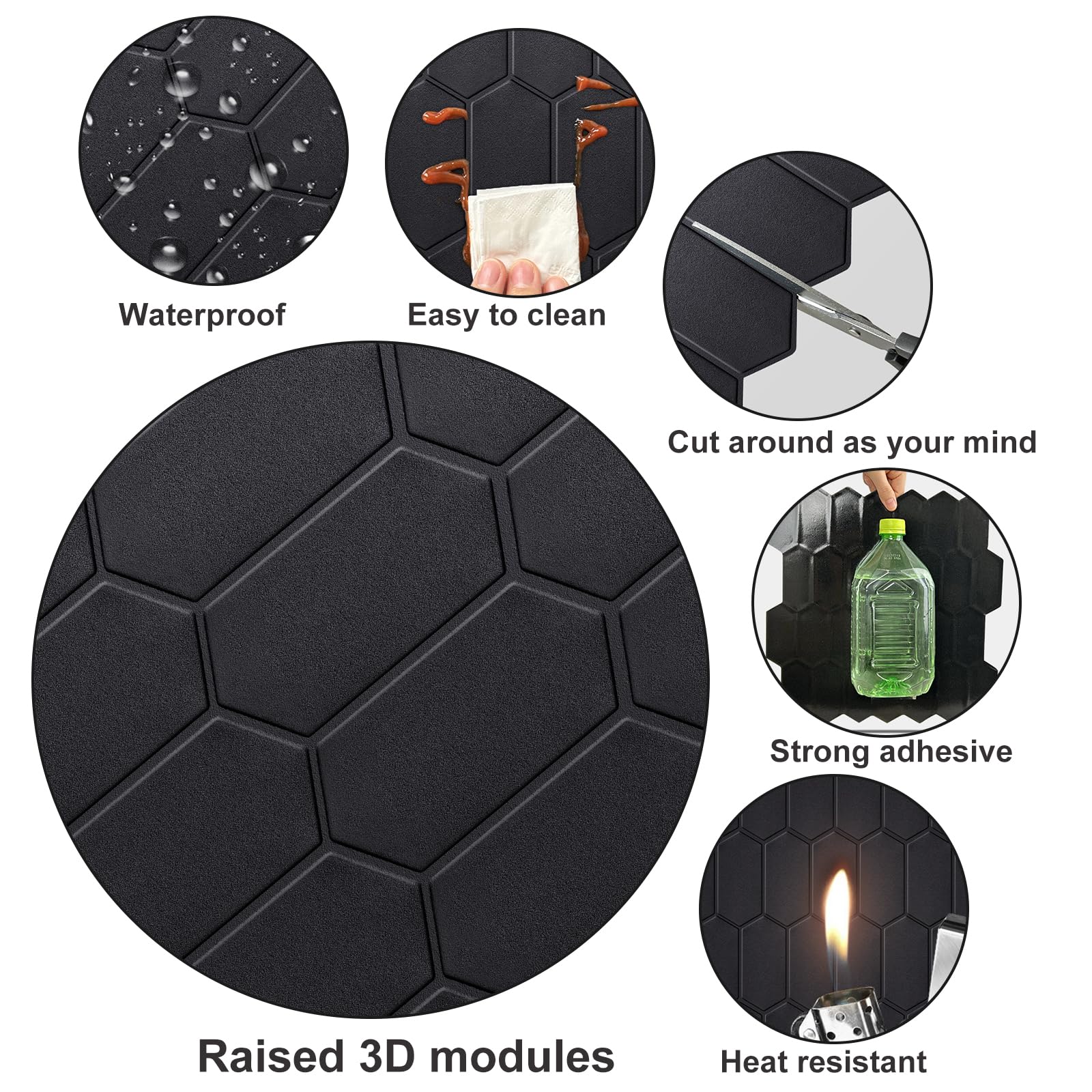 Piastrelle Adesive Esagonali Grigie 30,5x30,5 Cm - 10 Fogli Impermeabili E Resistenti Al Calore Per Cucina, Bagno, Fai Da Te - 2