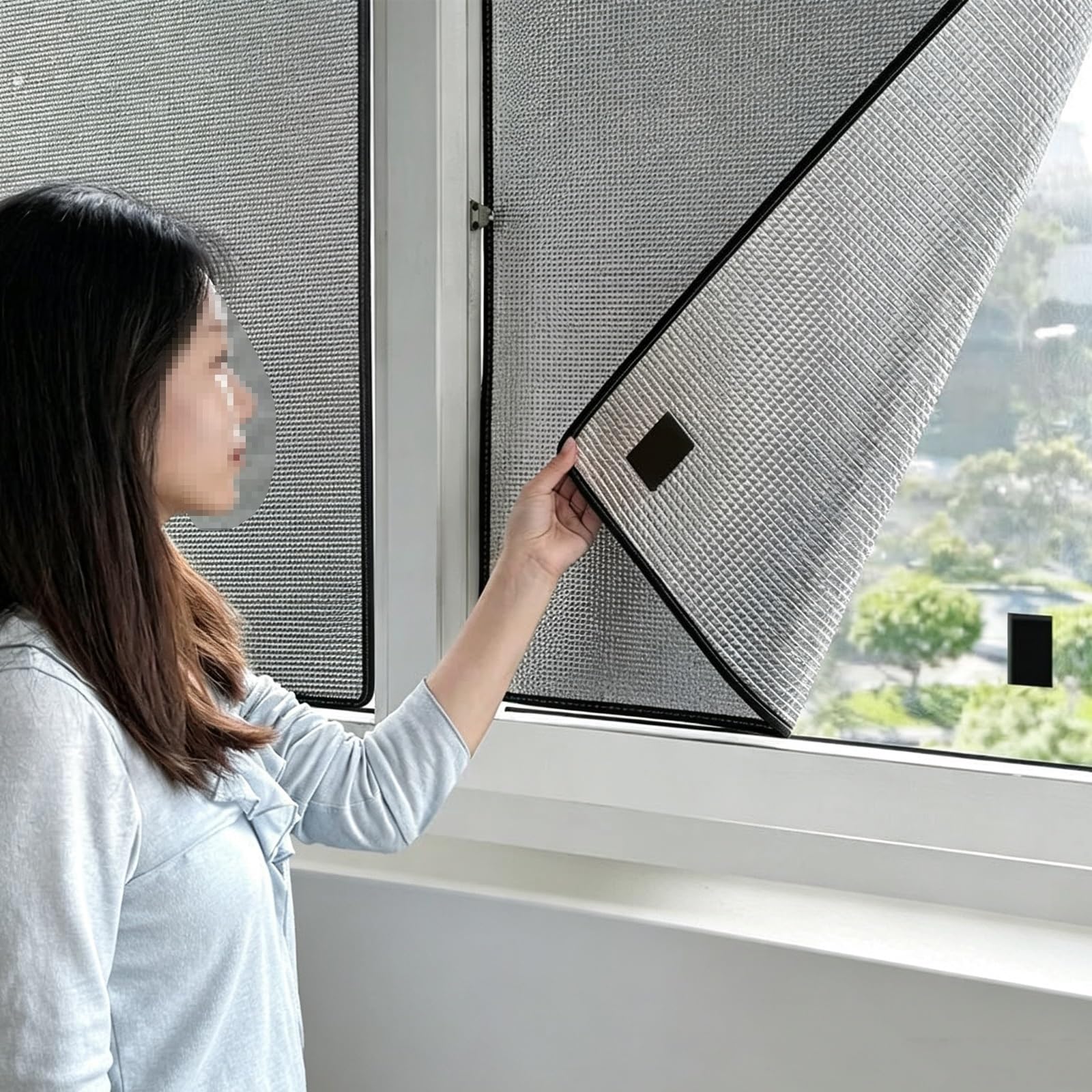 Pellicola For Vetri Oscuranti For La Privacy Con Controllo Del Calore | Pellicola di protezione solare,visiera parasole in foglio alluminio,facile da smontare,senza trapano(Black,100x140cm)