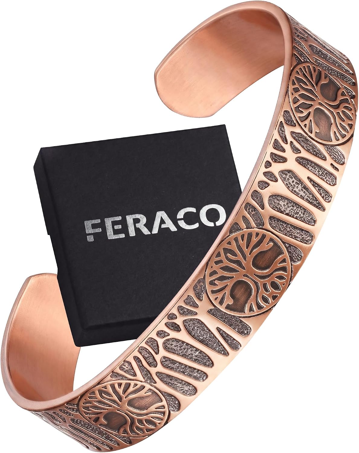 Feraco Copper Bracelet for Men & Women, 100% Solid Pure Copper Cuff Bangle