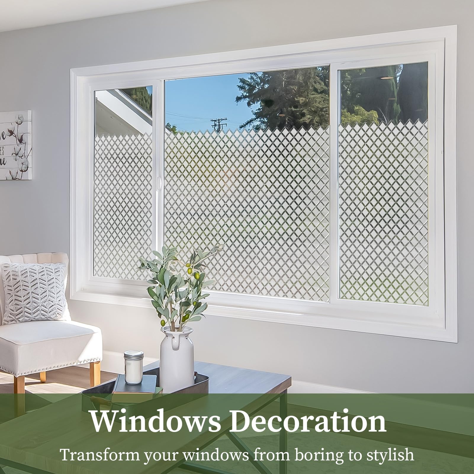 FEOMOS Frosted Lattice Window Privacy Film - Static Cling, No Glue, UV Blocking For Doors & Windows, 60x200cm - View #8