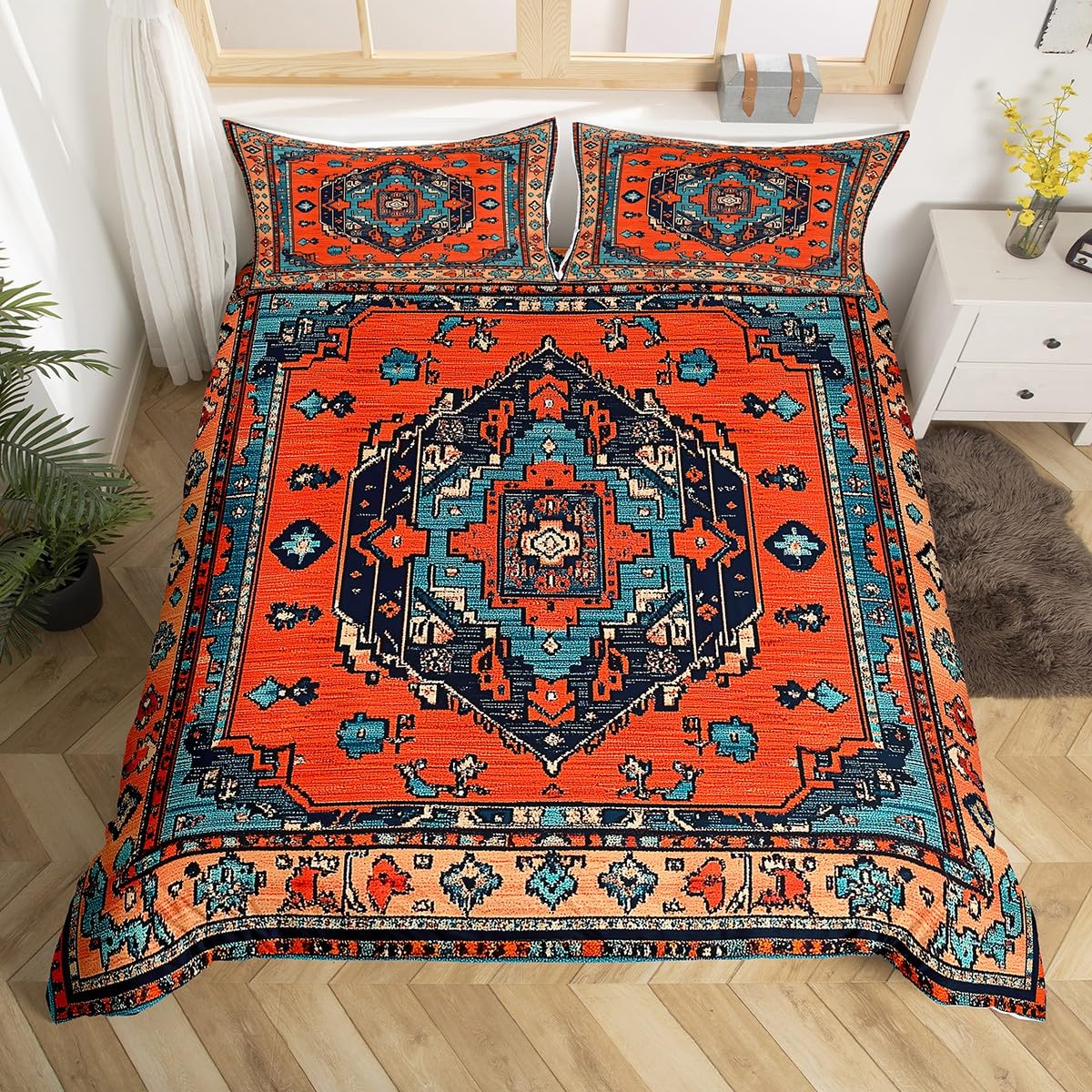 Homemissing Aztec Western Southwest Native Duvet Cover Set Cot Size For Kids Boys Girls Abstract Tribal Ethnic Bedding Set Bohemian Style Duvet Cover with 1 Pillowcase Vintage Terracotta Bedding — image 1