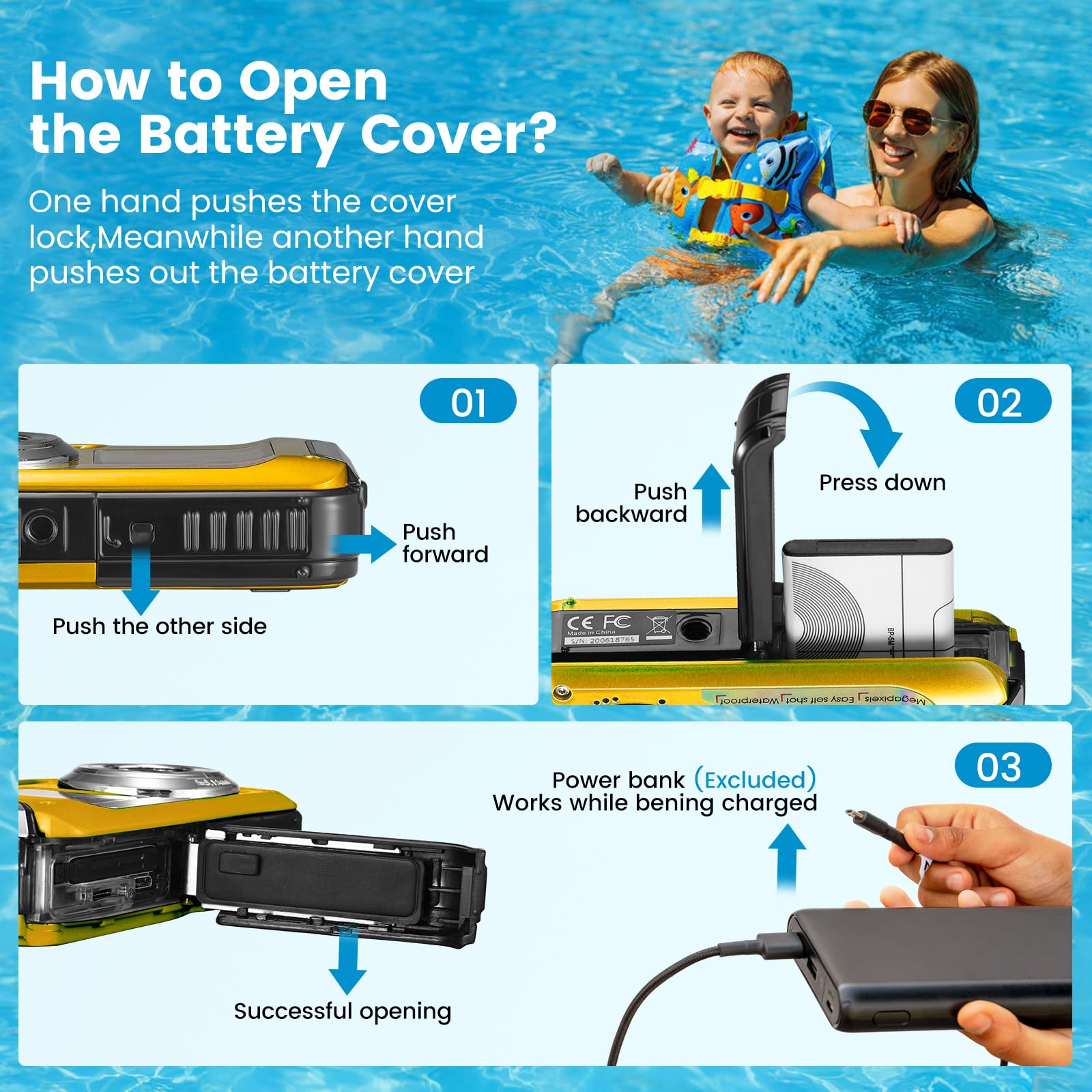 Camara Acuatica, 10 pies 1080P Full HD 2.7K 48MP Camara Sumergibles 16X Digital Zoom Cámara Impermeable Digital con Pantalla Dual para Selfie Bajo el Agua Natación Buceo