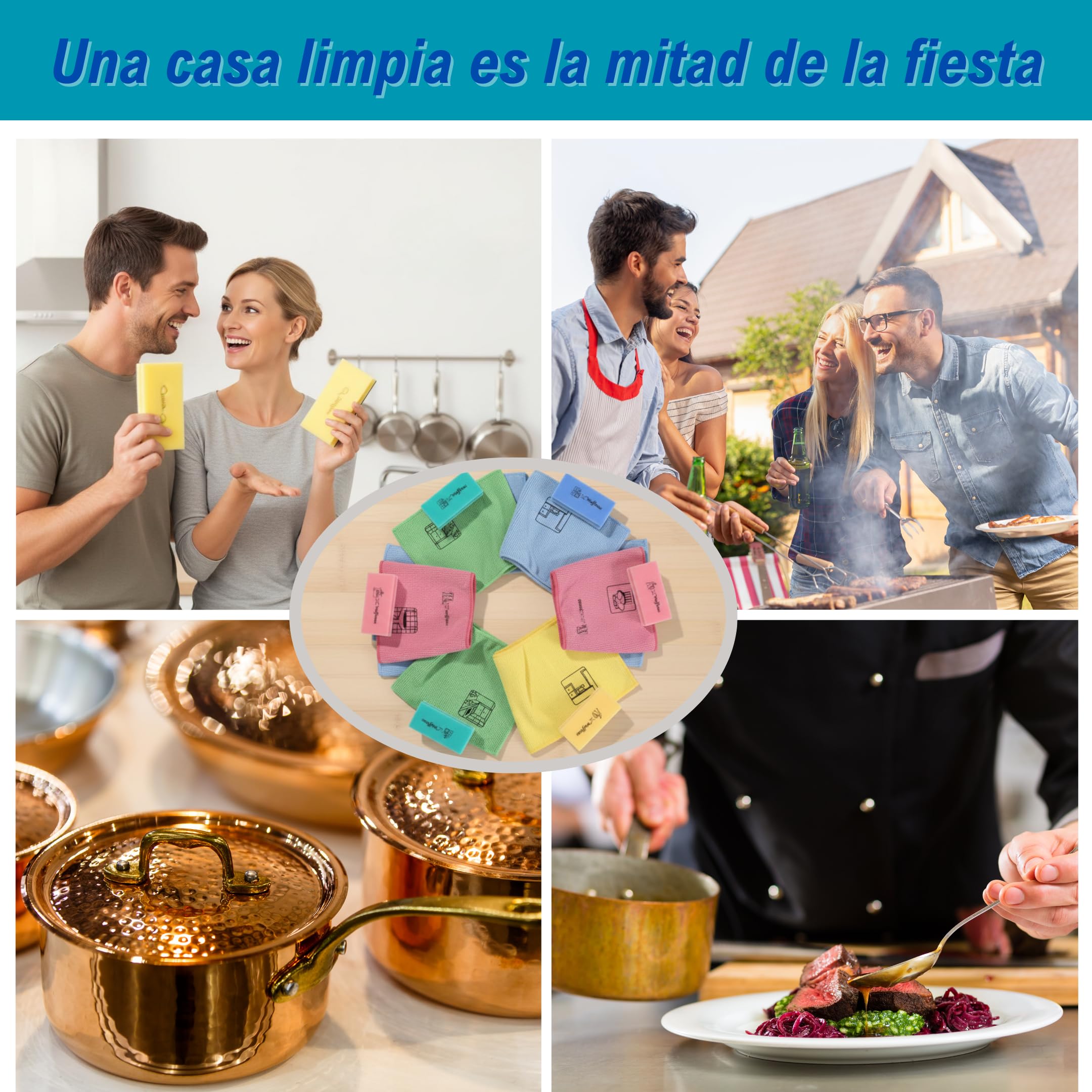 Hygiene XXL - Juego de 12 paños de microfibra para limpieza | Esponjas de limpieza con pictograma, sin rayas, sin arañazos, extraabsorbentes y lavables, sistema de color profesional.