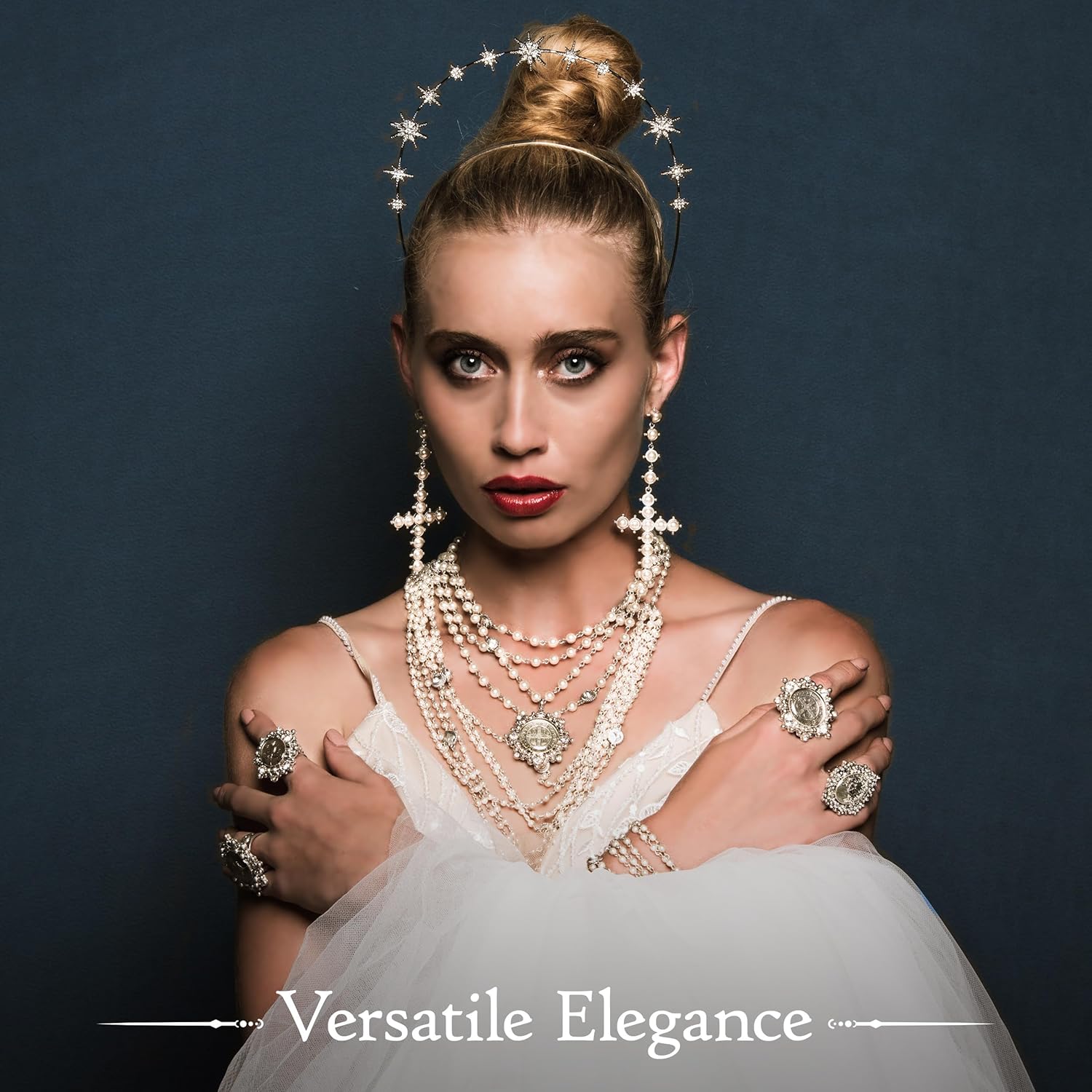 Virgins Saints & Angels 6mm Pearl Crystal Multi-Strand Layered Wrap Necklace for Women, Luxury Fashion Statement Jewelry