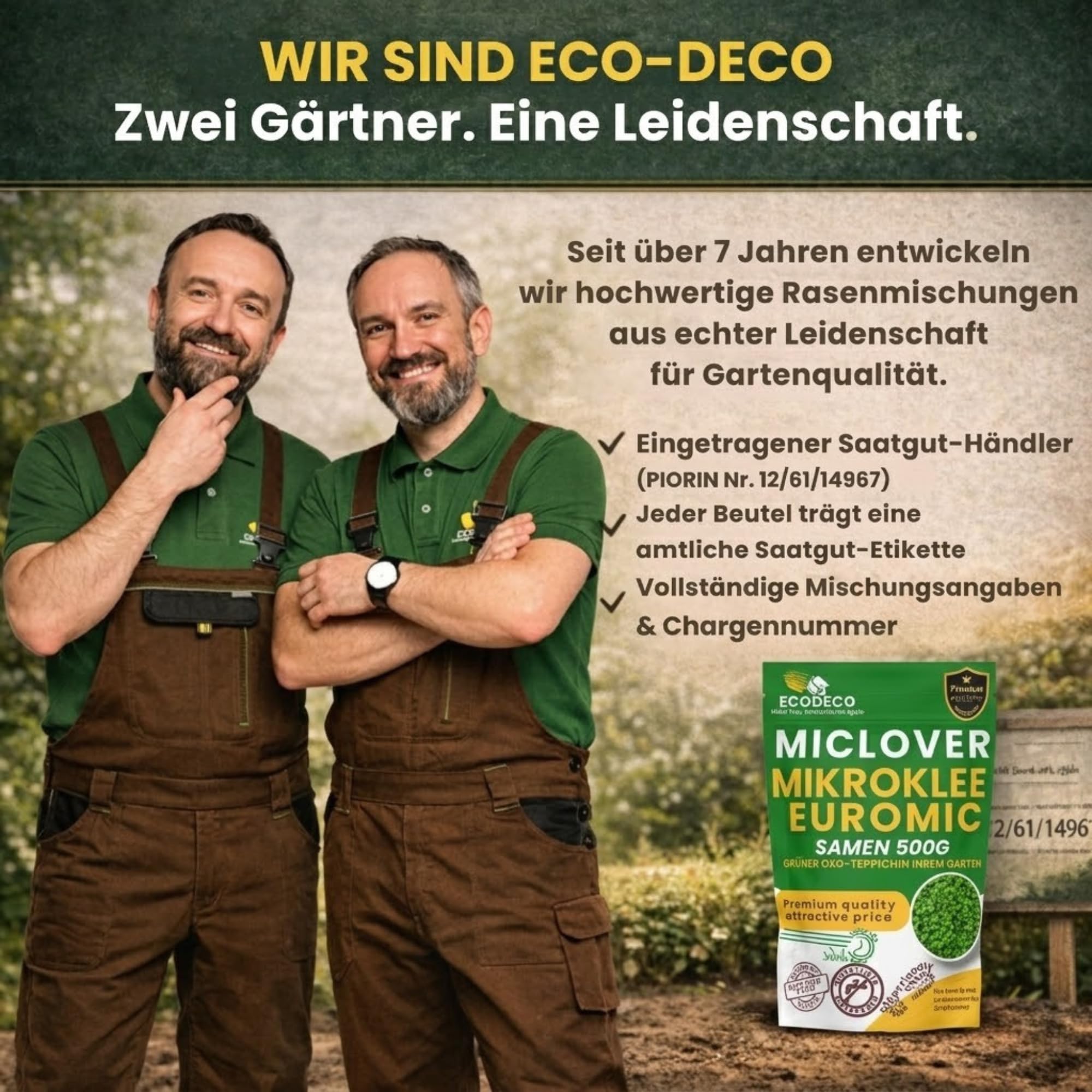 ECODECO Nasiona mikrokoniczyny 500 g - nasiona białej koniczyny - nasiona koniczyny - koniczyna karłowata do równomiernej i zielonej trawy - mikrokoniczyna do nasion trawy - 400 m² z trawą lub 200 m²