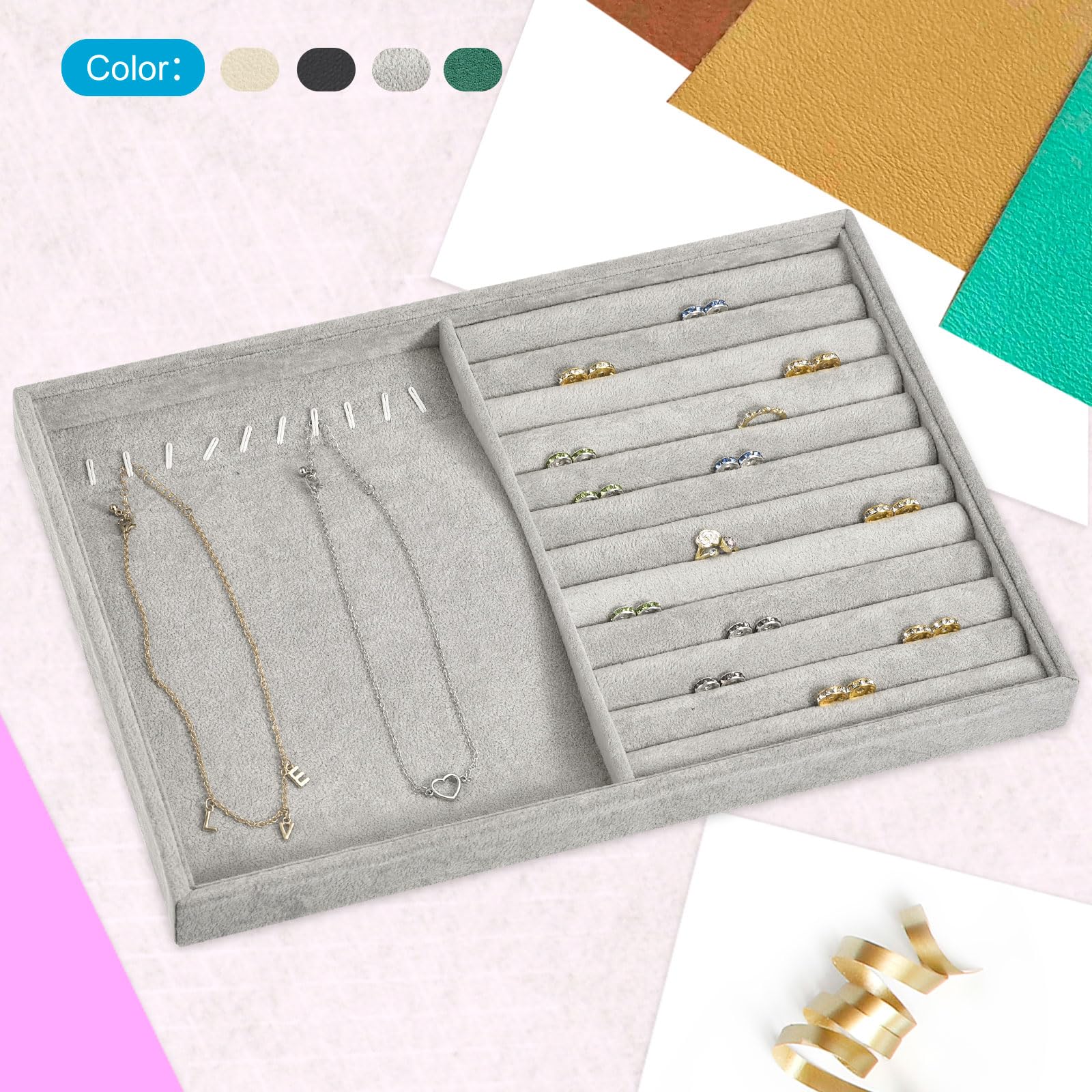 QUARKZMAN Bandeja de Joyería, 4 Juego - Bandeja Apilable para Exhibir Joyas con Tapa, Organizador de Joyas de Terciopelo, Caja de Almacenamiento para Anillos, Pendientes (Negro)