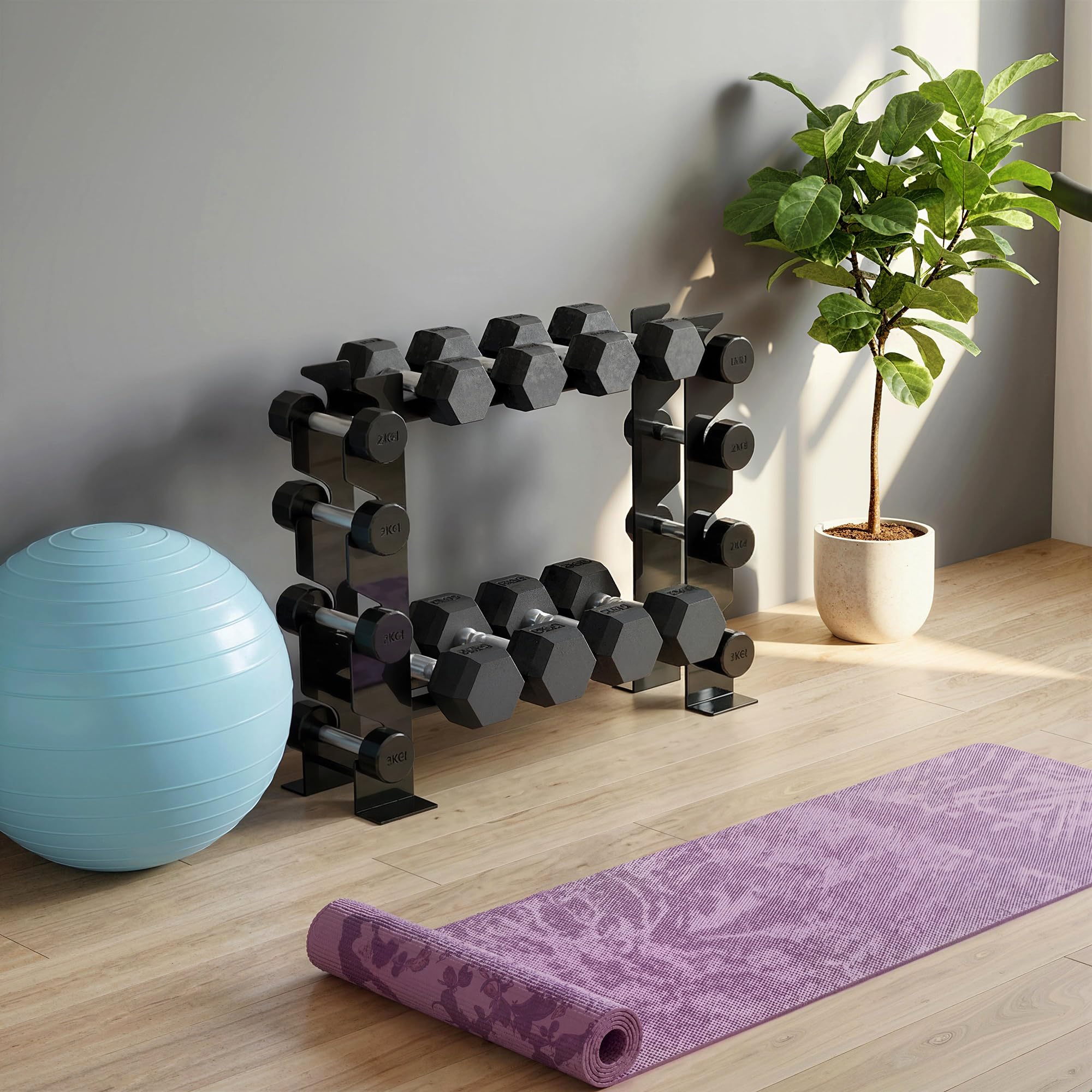 SPORTNOW Porta Pesi Palestra Casa a 4 Ripiani, Rastrelliera Manubri in Acciaio, Supporto per Manubri e Kettlebell, Salvaspazio per Palestra Domestica, Capacità 200 Kg, Nero