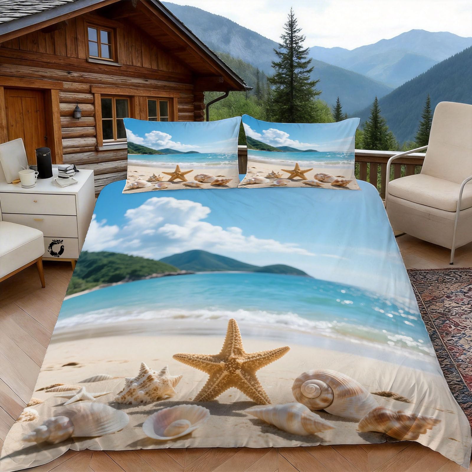Housse de couette 140x200 conch shell pour une ambiance de vacances en bord de mer
