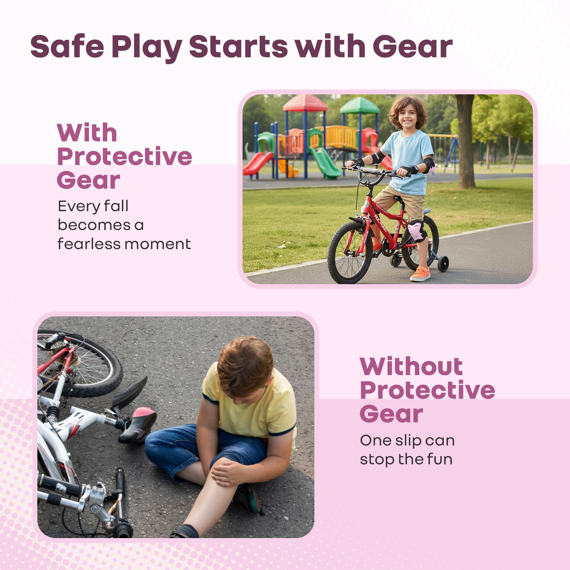 R for Rabbit Safe Play Protector Pads for Kids Knee Elbow Wrist Guards Lightweight Adjustable for Cycling Skating & Other Sports PP Shell EVA Soft Liners Material Pads Age 6-12 Years Babies (Pink) 3