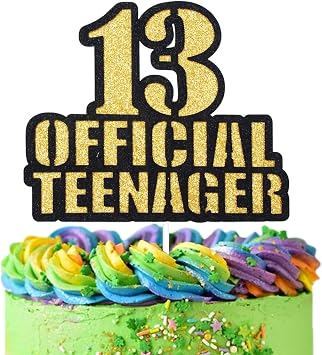 OFFICIAL TEENAGER 13 Birthday Cake Topper - Video Game Boys 13th Birthday Gold Glitter Cake Supplies - Thirteen Years Old Birthday Party Decoration