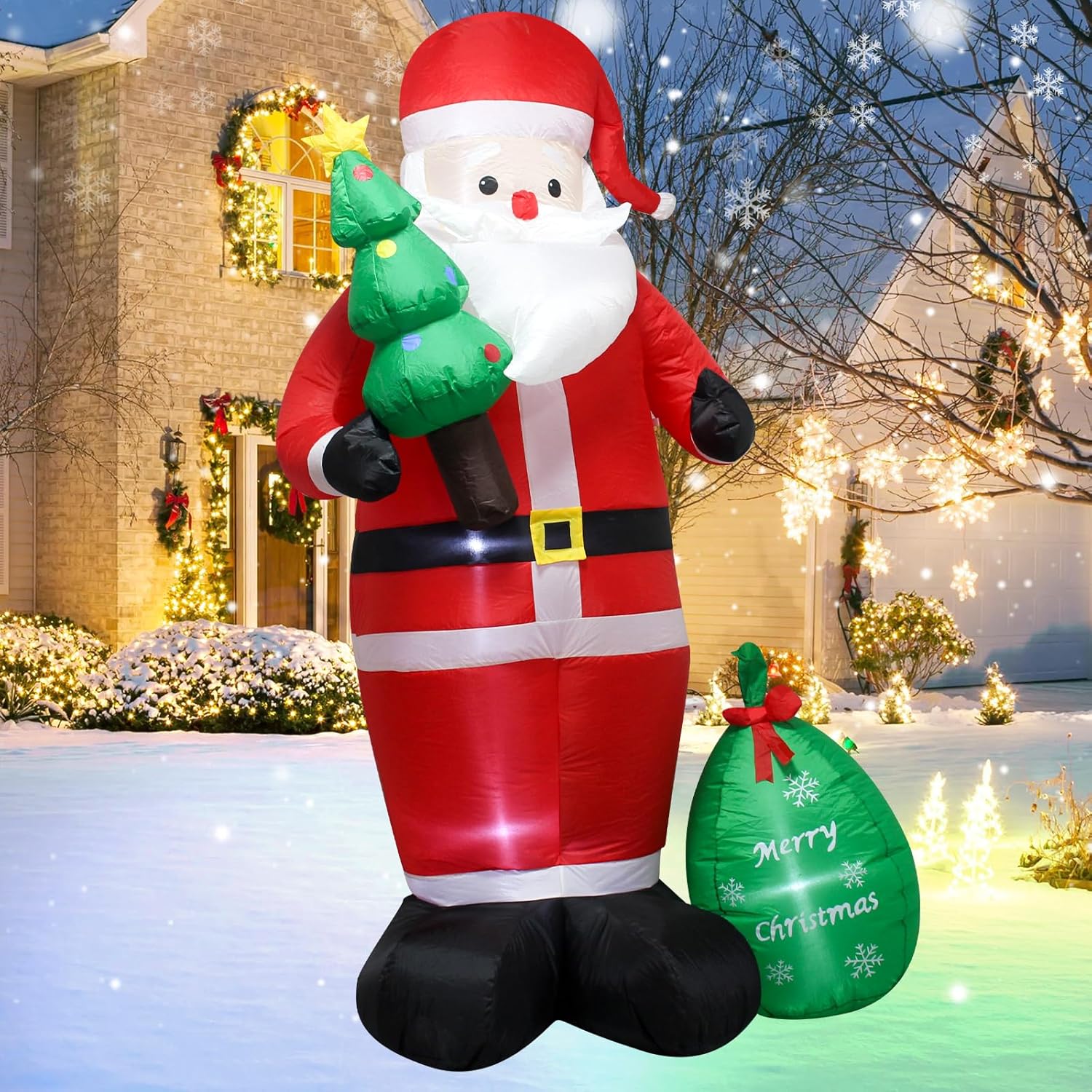 8ft Santa Claus Inflatable Outdoor Decoration, Christmas Blow Up Yard Decor with Gift Bag & Christmas Tree, Waterproof Holiday Inflatables for Front Lawn, Xmas Clearance Gift (Easy Setup & LED Lights)