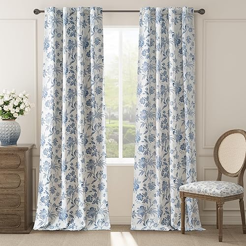 Miniatura 37 de jinchan Cortinas opacas florales para dormitorio, 63 pulgadas de largo, cortinas opacas con estampado de flores, pestañas traseras de campo francés,