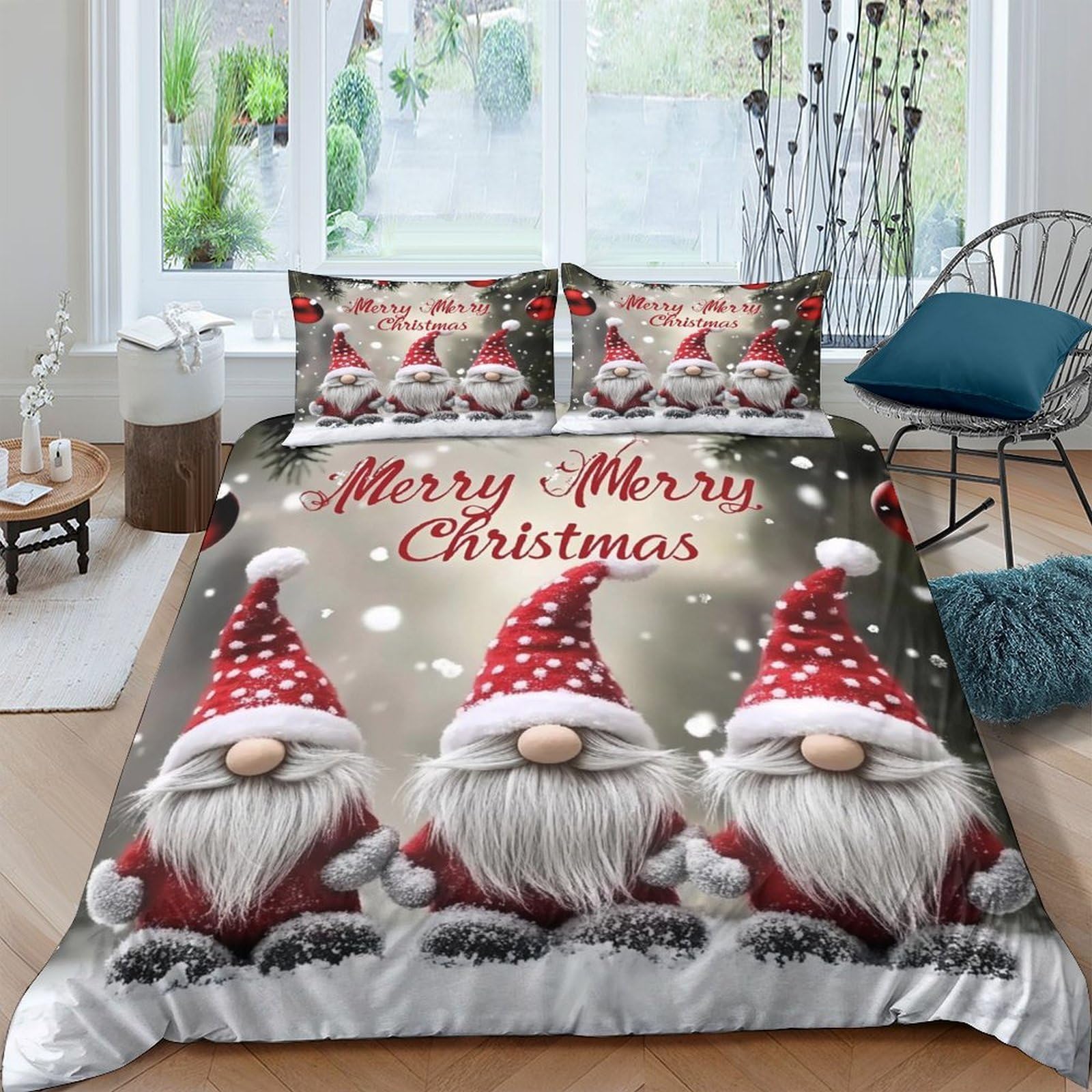 Ctjqhvkz Style-6 3D Printed Christmas Gnome Fitted Sheet Microfiber Red White Snow Santa Bed Cover For Bedroom Holiday Home Decor Single（135X200cm）