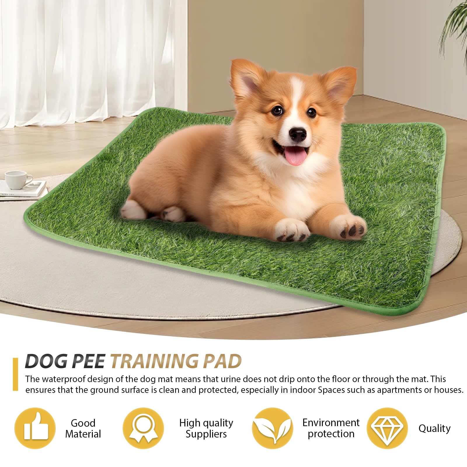 Toilette Pour Chien Avec Gazon Artificiel 45x60 Cm - Réutilisable, Pour Balcon, Maison, Apprentissage Propreté - 2
