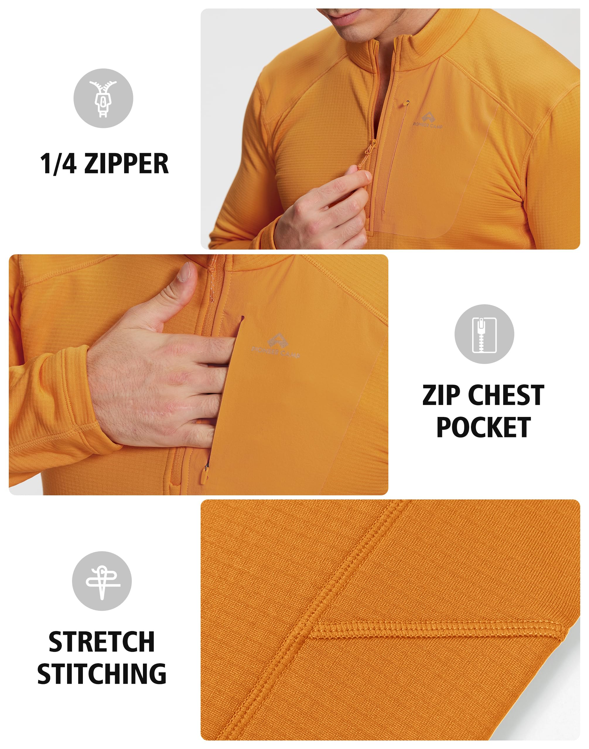 Pioneer Camp Pull polaire d'extérieur pour hommes avec 1/2 zip - chemise de sport légère à haute isolation thermique et respirante pour la randonnée, l'alpinisme, le camping et la vie quotidienne