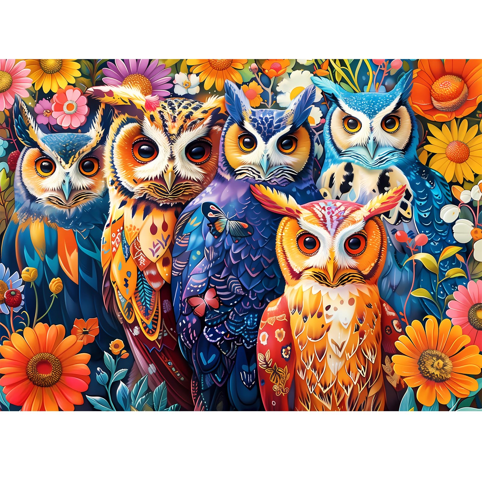 300 Pieces Puzzle for Adults | Colorful Owls Large Piece Puzzle | Recycled Cardboard Jigsaw Puzzles 300 Pieces | Challenging Game Home Decor Birthday Party Gift Toy for Adults Kids Seniors 20.5*15 in