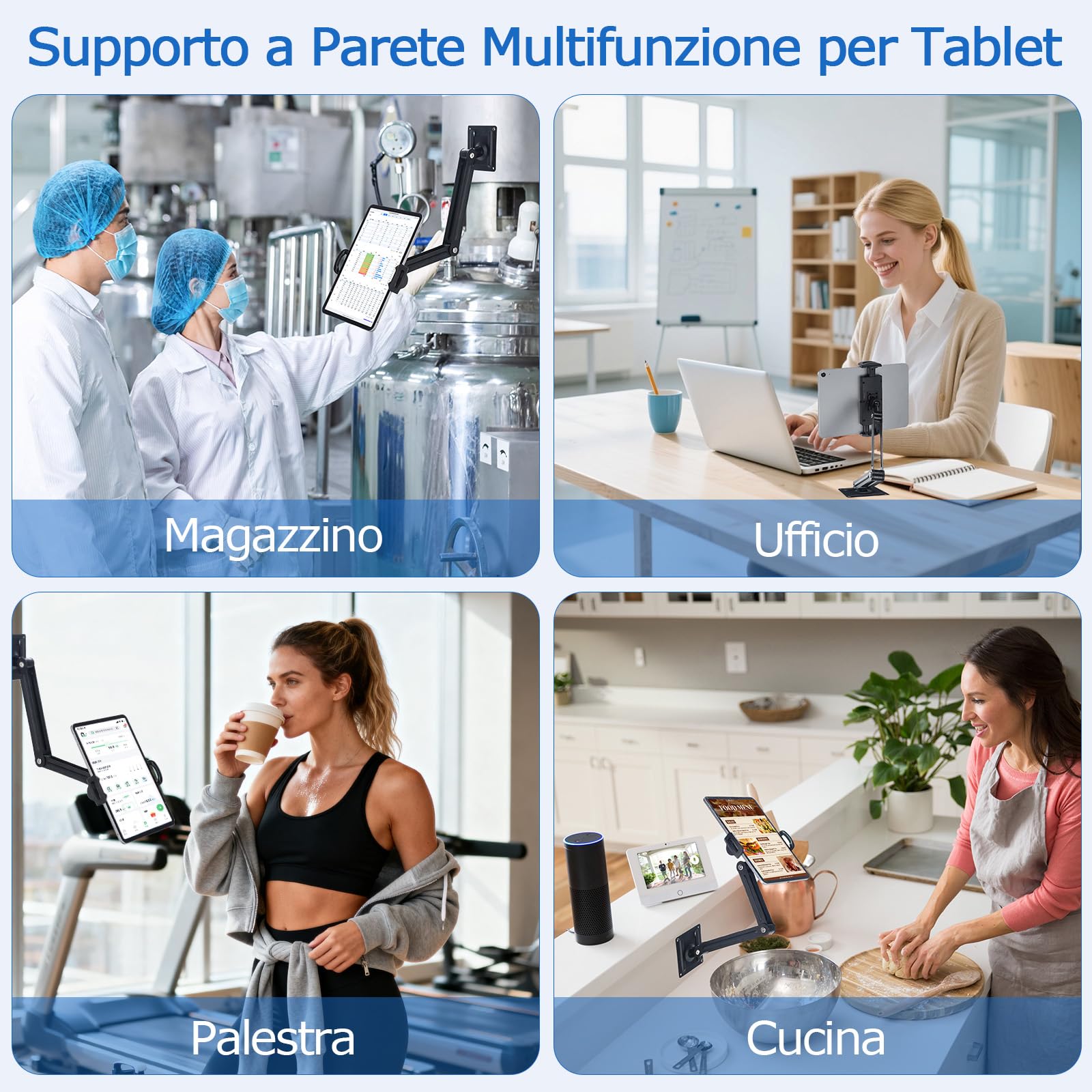 Porta Tablet da Letto in Alluminio, Supporto 360° Girevole per iPad 4.7-13 Pollici, a Muro