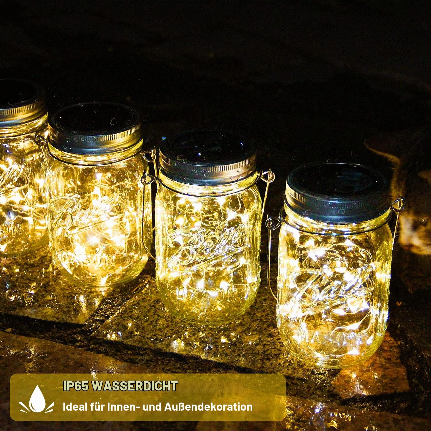 Solarlampen für Außen – 6 Stück Solar Mason Jar Licht 30Led Solar Laternen Solarlampen für Garten IP56 Wasserdichte Solarlaterne Dekoration für Auße Laterne Hochzeit Balkon Wand Tisch Baum