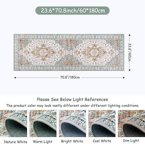 Vista 405 de Moynesa Alfombra de pasillo ultrafina lavable, vintage, de 2 pies 6 x 8 pulgadas, antideslizante, resistente a las manchas, resistente a