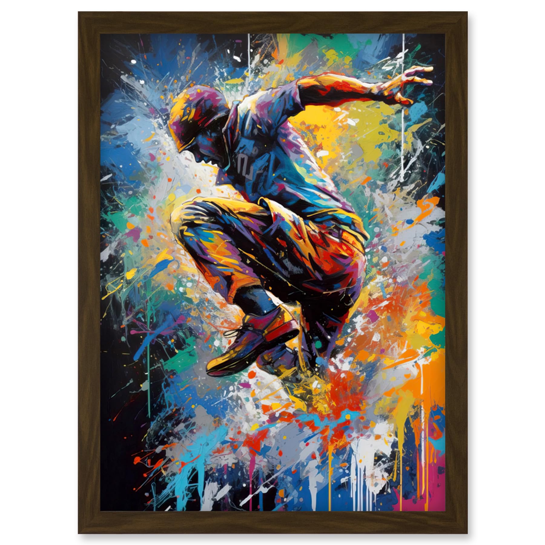 Artery8 Parkour Paint Splat Portrait Jump Action Shot Artwork Framed Wall Art Print A4