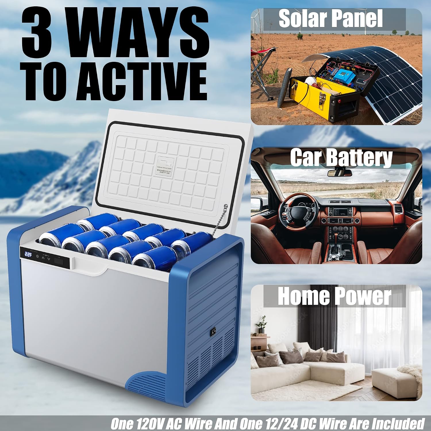 AUSRANVIK 20 Quart Blue Portable Refrigerator Freezer (-4F- 68F degree),portable fridge for Vehicle,RV,Boat,portable car freezer for Driving,Travel,Home with12/24V DC and 110V AC Compressor