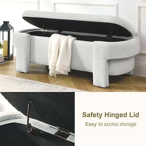 Miniatura 7 de Polibi Banco tapizado con gran espacio de almacenamiento, banco otomano de almacenamiento para el extremo de la cama, para sala de estar, entrada y