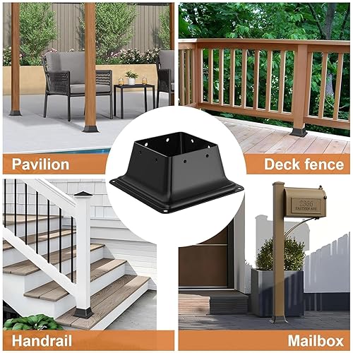 Miniatura 21 de Base de poste de 4 x 4, 20 unidades, soporte interno de acero con recubrimiento en polvo resistente de 3.6 x 3.6 pulgadas, apto para anclaje
