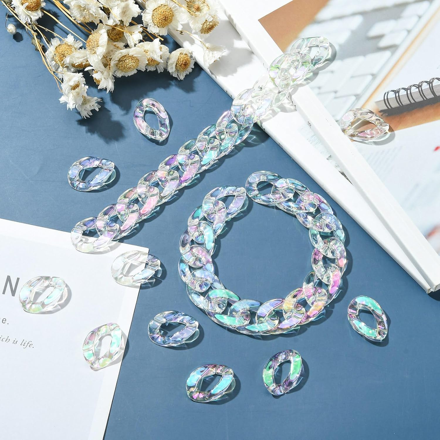 DanLingJewelry 300pcs AB Color Plated Transparent Acrylic Chain Link Rings Twist Quick Link Connectors for DIY Craft Jewlery Making image 5