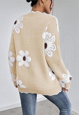 Pink Queen Women's Oversized V Neck Fuzzy Sweater Chunky Knit Tops