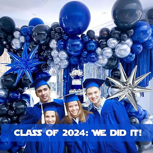 Miniatura 3 de Kit de guirnalda de globos azul marino y plateado, 132 piezas azul oscuro con arco de globos en explosión de estrellas para baby shower de niño,