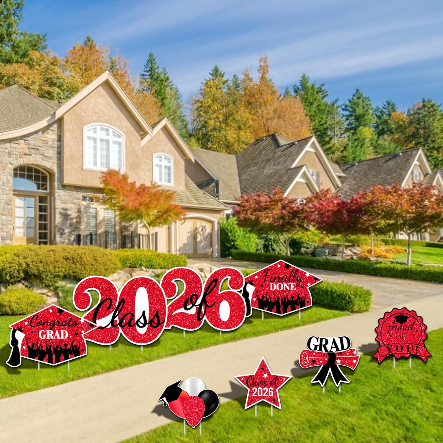 2026 Graduation Yard Sign Stakes Decorations - Congrats Grad Class of 2026 Outdoor Lawn Decor - High School College Grad Graduation Party Decoration Supplies(Red)
