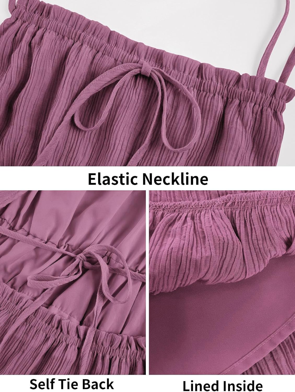 Wenrine Womens Summer Beach Dresses Backless Spaghetti Straps Self Tie Tiered Flowy Casual Maxi Dress with Pockets - Image 5