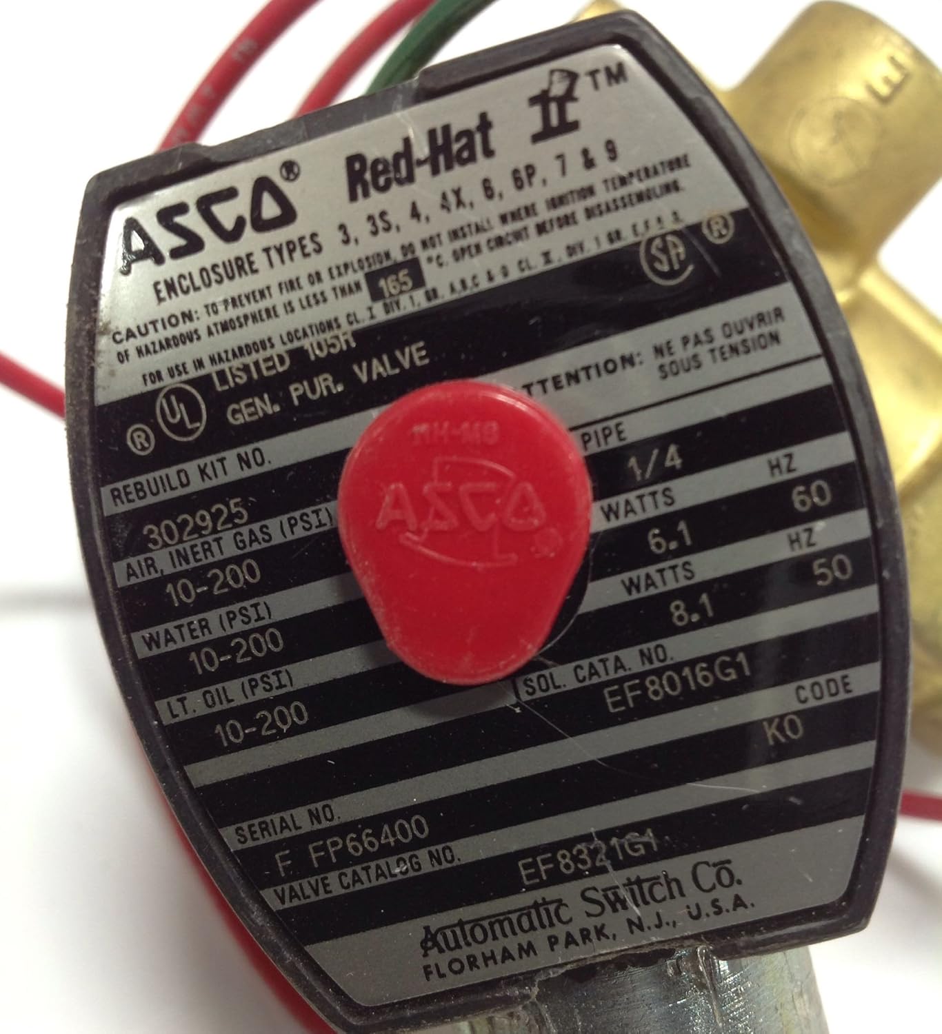 ASCO REDHAT II 1/4" 10200PSI 6.1/8.1W SOLENOID VALVE EF8321G1 104751