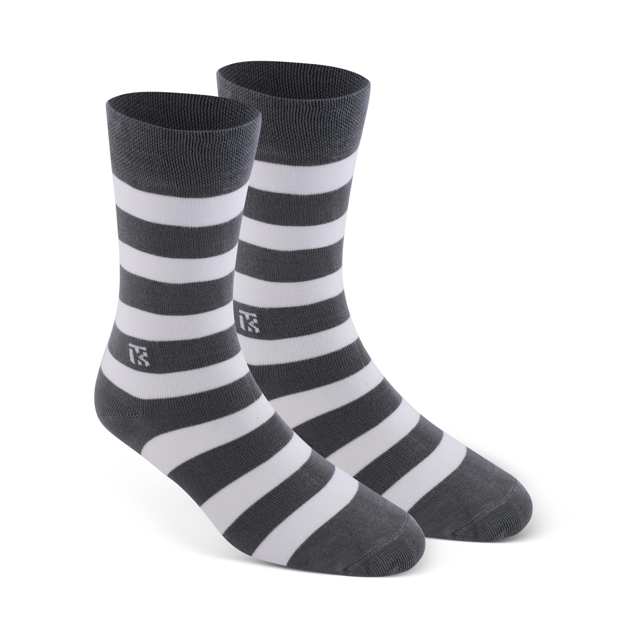 kikitoes Crew Length Sports Socks, Steel Grey with White Stripes, Pack of 2-picture-19