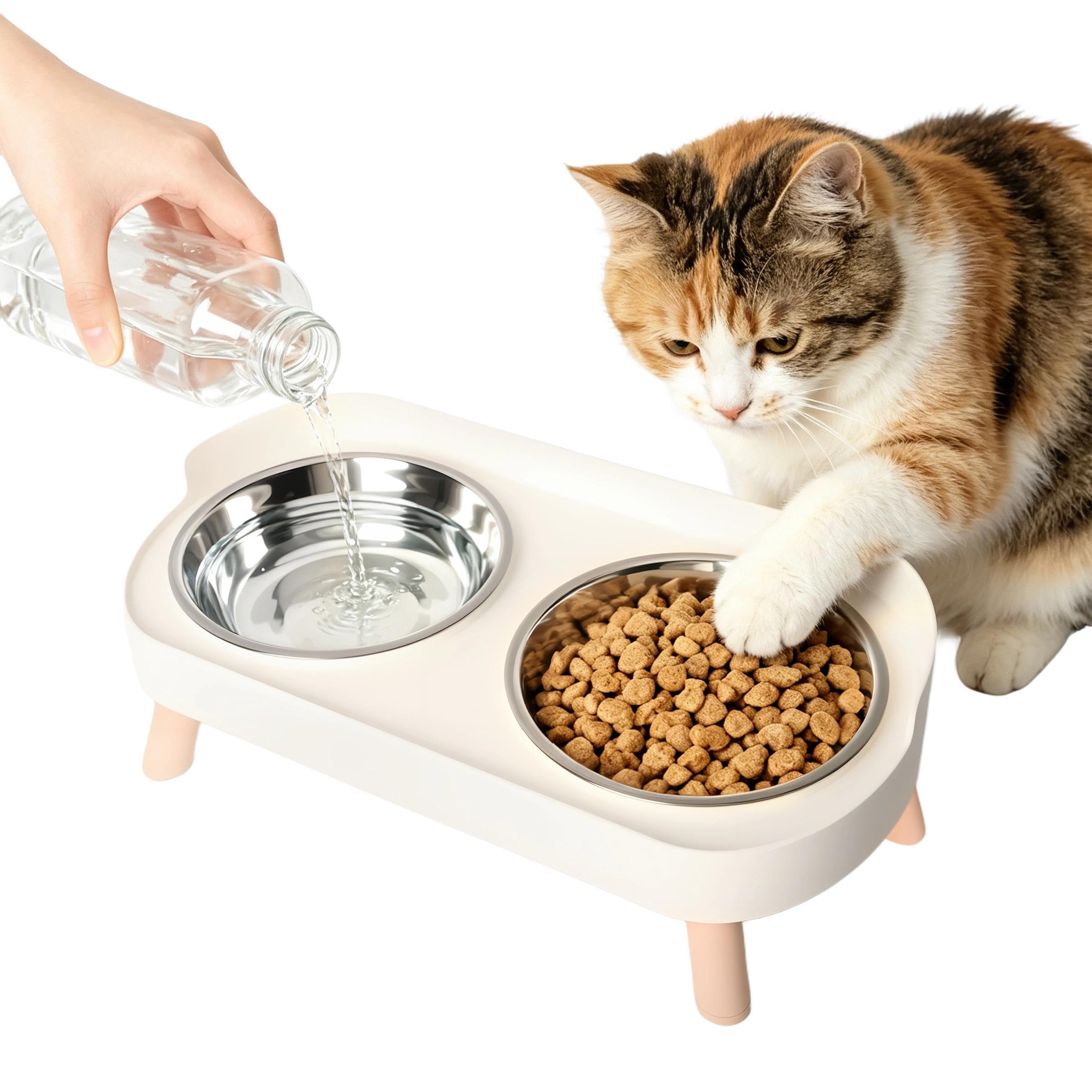 Stainless Steel Cat Food Bowl, Non-Slip Kitten Food and Water Bowl Set, Elevated Cat Bowl for Kittens, Puppies, Small Animals Food and Water Feeding