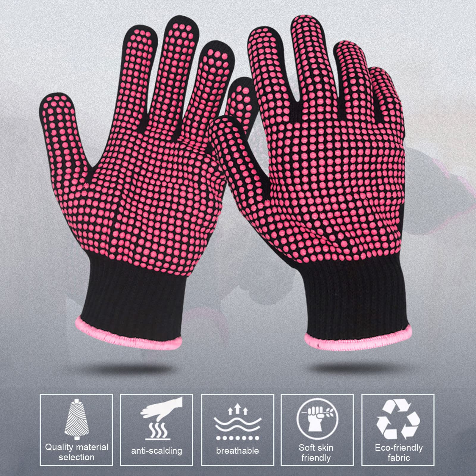 TSHAOUN 2 Paires Gant Résistant à la Chaleur pour la Coiffure, Gants de Protection avec points en silicone, Gant Anti Chaleur pour fer à Lisser la Baguette de Cheveux Curling Outils