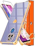 Shorogyt (3in1 Heart Case for Motorola Moto G Play 2021 6.5 Inch Women Cute Aesthetic Love Hearts Pattern Girls Dark Blue Gold Luxury Girly Design Phone Cases Cover+Chain for G Play 2021