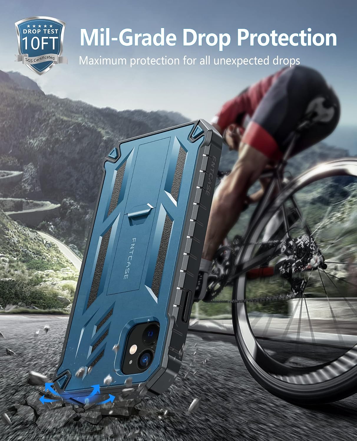 FNTCASE for iPhone 11 Phone Case: for iPhone XR case with Kickstand Shockproof Military Grade Protective Cover - Dual Layer Full Protection Durable Matte Textured Drop Proof - 6.1 Inch Blue