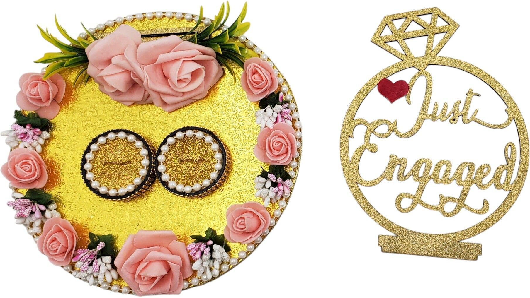 Floral Ring Tray with Stand | Engagement Ceremony Ring Decor with Pearl Detailing 2